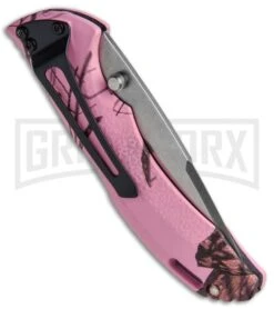 Buck Knives Buck Bantam BLW Mossy Oak Pink Camo Folding Knife - Satin Plain -Buck Knives Sales Store Buck Bantam BLW Mossy Oak Camo Pink 0285CMS10 B CAT. 3668 BHQ 12606 jr side large