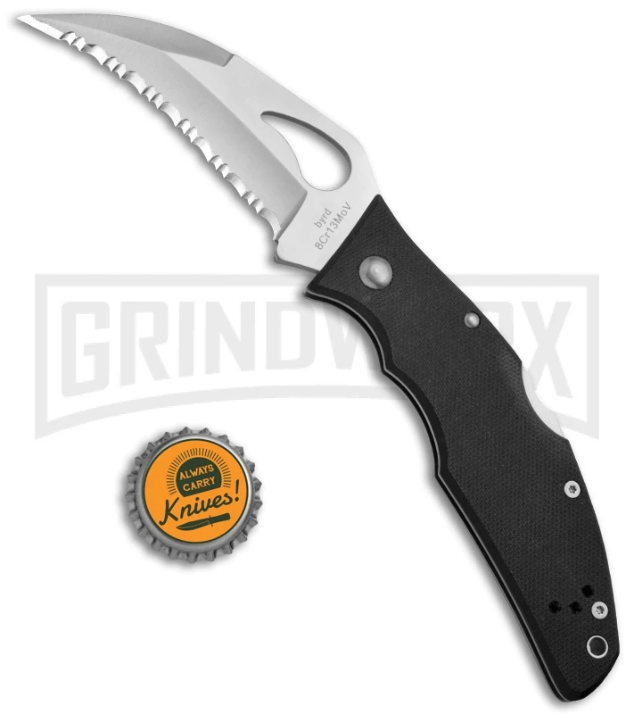 Byrd Crossbill Black G-10 Folding Knife - Satin Full Serr 4 Byrd Crossbill Black G-10 Folding Knife - Satin Full Serr - Image 4