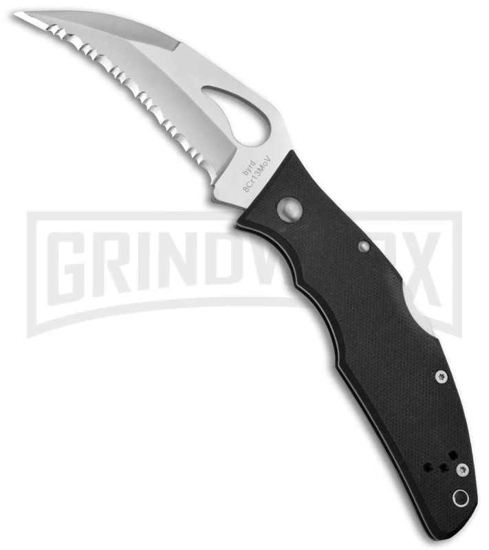 Byrd Crossbill Black G-10 Folding Knife - Satin Full Serr 1 Byrd Crossbill Black G-10 Folding Knife - Satin Full Serr