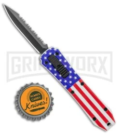 Coffin Blaster USA Flag DA/OTF Automatic Knife - Dagger Black Serr -Buck Knives Sales Store Coffin Blaster Flag DA OTF Auto Black Serr GX 36996 jr bottlecap large