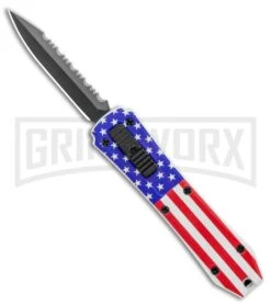 Coffin Blaster USA Flag DA/OTF Automatic Knife - Dagger Black Serr