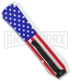 Coffin Blaster USA Flag DA/OTF Automatic Knife - Dagger Black Serr -Buck Knives Sales Store Coffin Blaster Flag DA OTF Auto Black Serr GX 36996 jr side large