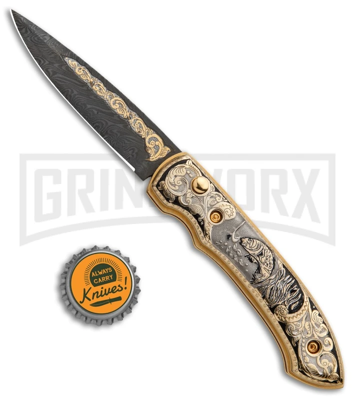 Custom Russian Gold Fish Automatic Knife - Damascus Plain 6 Custom Russian Gold Fish Automatic Knife - Damascus Plain - Image 6