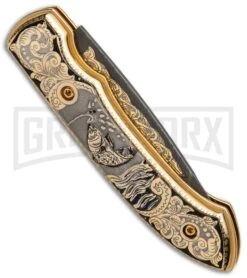 Custom Russian Gold Fish Automatic Knife - Damascus Plain 8 Custom Russian Gold Fish Automatic Knife - Damascus Plain -Buck Knives Sales Store Custom Russian Gold Fish Automatic Damascus RV HC5 FISH DAM GX 31051 jr side large