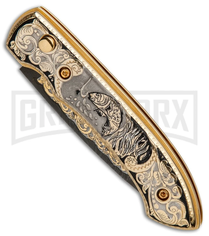 Custom Russian Gold Fish Automatic Knife - Damascus Plain 2 Custom Russian Gold Fish Automatic Knife - Damascus Plain - Image 2