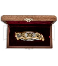 Custom Russian Gold Leopard Automatic Knife - Polish Plain -Buck Knives Sales Store Custom Russian Gold Leopard Auto Polish RV HC3 LEOPARD GX 31048 jr box large