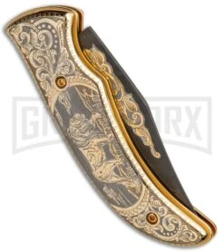 Custom Russian Gold Lion Automatic Knife - Damascus Plain 8 Custom Russian Gold Lion Automatic Knife - Damascus Plain -Buck Knives Sales Store Custom Russian Gold Lion Auto Damascus RV HC3 LION DAM GX 31050 jr side large
