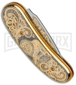Custom Russian Gold Lion Automatic Knife - Polish Plain 8 Custom Russian Gold Lion Automatic Knife - Polish Plain -Buck Knives Sales Store Custom Russian Gold Lion Auto Polish RV HC2 LION GX 31052 jr side large