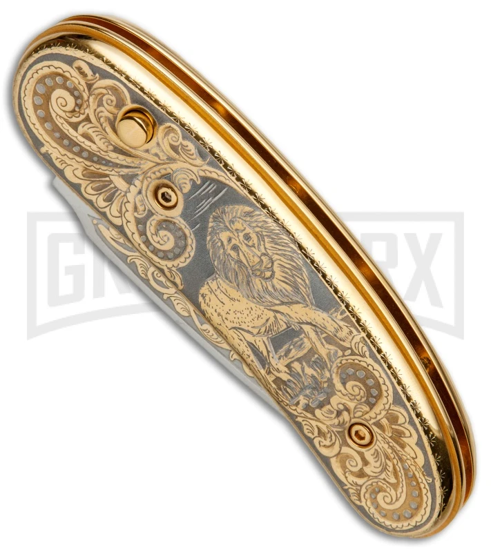 Custom Russian Gold Lion Automatic Knife - Polish Plain 2 Custom Russian Gold Lion Automatic Knife - Polish Plain - Image 2