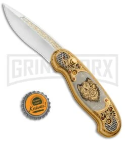 Custom Russian Gold Wolf Automatic Knife - Polish Plain -Buck Knives Sales Store Custom Russian Gold Wolf Auto Polish RV HC2M WOLF GX 31047 jr bottlecap large