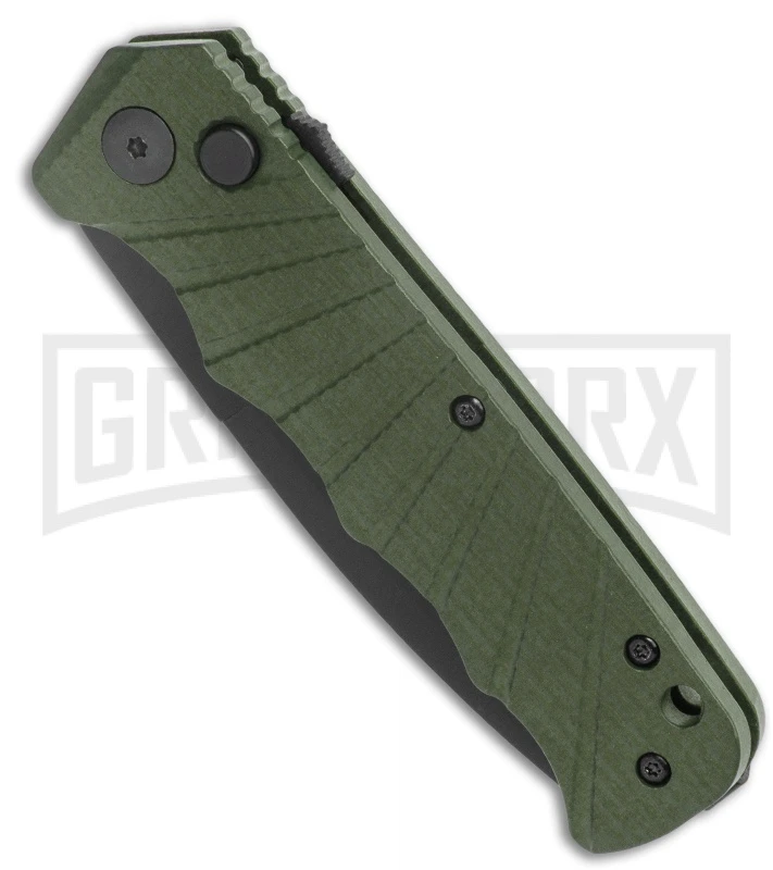 Delta Force Automatic Knife OD Green Aluminum Drop Point - Black Serr 2 Delta Force Automatic Knife OD Green Aluminum Drop Point - Black Serr - Image 2