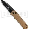 Delta Force Automatic Knife Tan Aluminum - Black Plain