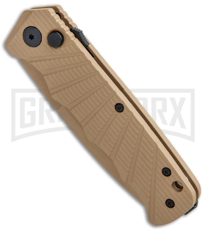 Delta Force Automatic Knife Tan Aluminum - Tan Partially Serrated 2 Delta Force Automatic Knife Tan Aluminum - Tan Partially Serrated - Image 2