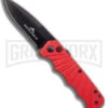 Delta Force Automatic Knife Red Aluminum - Black Plain