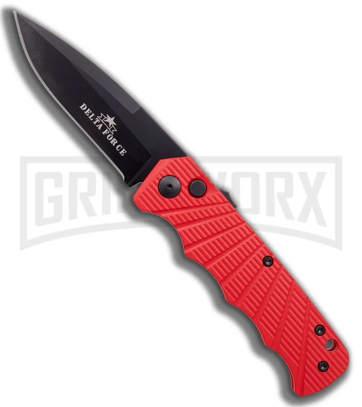 Delta Force Automatic Knife Red Aluminum - Black Plain 1 Delta Force Automatic Knife Red Aluminum - Black Plain