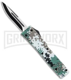 Firecracker Mini Green Digi Camo D/A OTF Automatic Knife - Black Plain