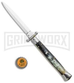 Frank B 11" Italian Stiletto Swinguard Brazilian Dark Horn Automatic Knife 7 Frank B 11" Italian Stiletto Swinguard Brazilian Dark Horn Automatic Knife -Buck Knives Sales Store Frank B 11in Italian Stiletto Swinguard Brazilian Horn Auto Dagger GX 35903 jr bottlecap large