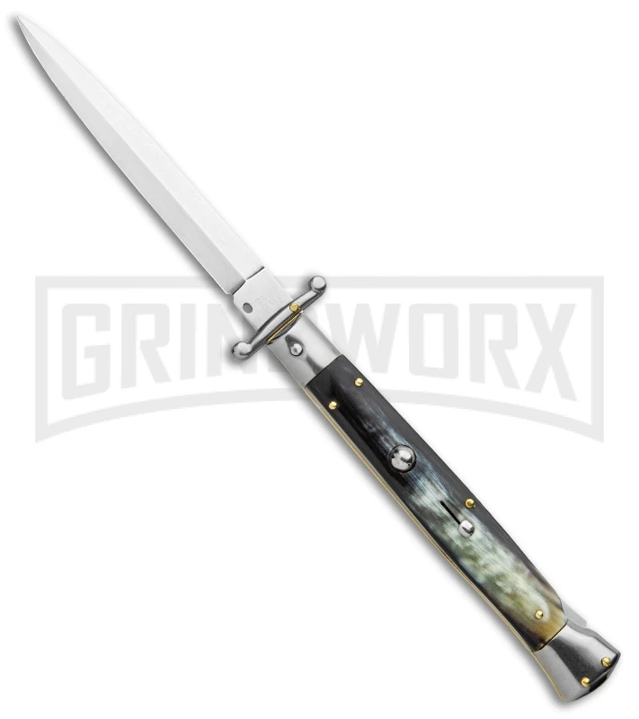 Frank B 11" Italian Stiletto Swinguard Brazilian Dark Horn Automatic Knife 1 Frank B 11" Italian Stiletto Swinguard Brazilian Dark Horn Automatic Knife