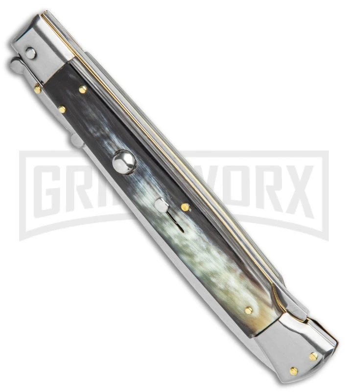 Frank B 11" Italian Stiletto Swinguard Brazilian Dark Horn Automatic Knife 2 Frank B 11" Italian Stiletto Swinguard Brazilian Dark Horn Automatic Knife - Image 2