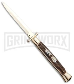 Frank B. 11" Stag Italian Stiletto Swinguard Gold Plated - Bayonet Gold