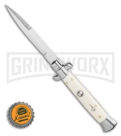 Frank B 9" Italian Stiletto Sim Ivory Automatic Knife - Bayo Satin 7 Frank B 9" Italian Stiletto Sim Ivory Automatic Knife - Bayo Satin -Buck Knives Sales Store Frank B 9 Italian Stiletto Bayonet Automatic Knife Sim Ivory 3.8 Satin BHQ 116594 LS Bottlecap large