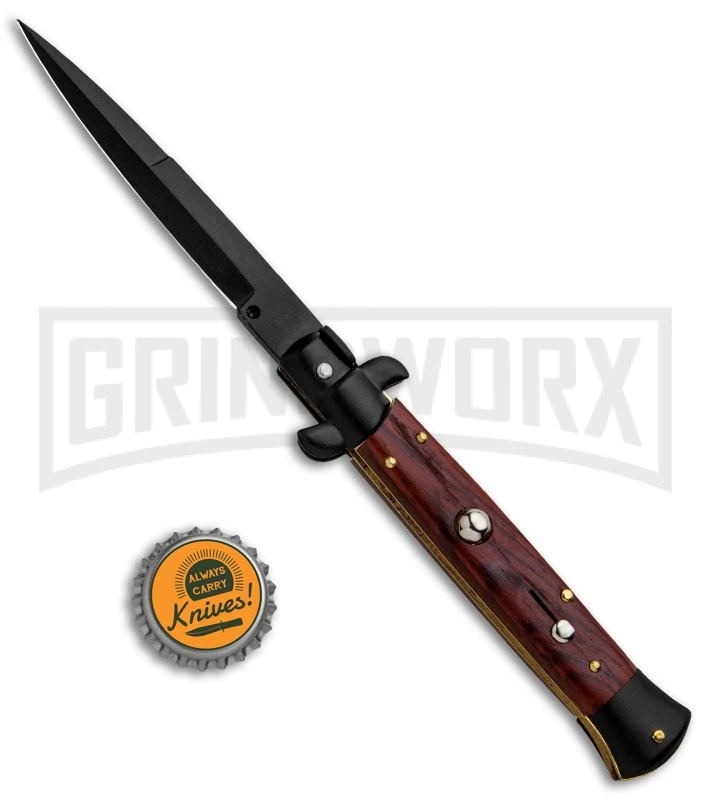 Frank B. 9" Italian Stiletto Cocobolo Wood Automatic Knife - Bayo Black 4 Frank B. 9" Italian Stiletto Cocobolo Wood Automatic Knife - Bayo Black - Image 4