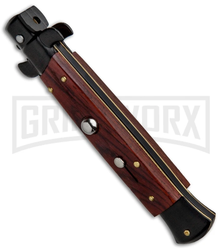 Frank B. 9" Italian Stiletto Cocobolo Wood Automatic Knife - Bayo Black 2 Frank B. 9" Italian Stiletto Cocobolo Wood Automatic Knife - Bayo Black - Image 2