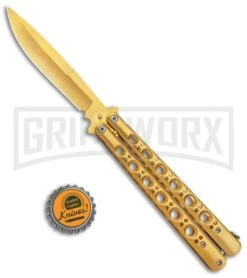 Gold Balisong Butterfly Knife - Gold -Buck Knives Sales Store Gold Balisong Butterfly Knife Gold GX 37518 jr bottlecap large