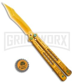 Chalkhill Balisong Butterfly Knife - Gold Tanto Skeletonized -Buck Knives Sales Store Gold Balisong Clip Point Butterfly Knife Gold Finish GX 37655 td size large