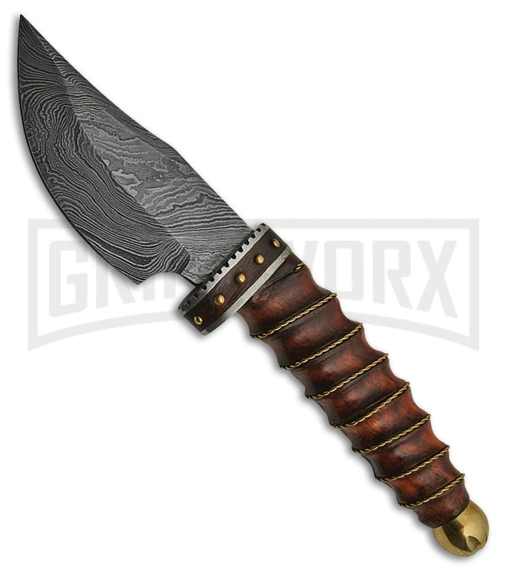 Tallen Ashmen Wood Fixed Blade Knife - Damascus Plain 1 Tallen Ashmen Wood Fixed Blade Knife - Damascus Plain