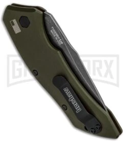 Kershaw Launch 1 Olive Green Aluminum Automatic Knife - Blackwash Plain -Buck Knives Sales Store Kershaw Launch 1 Automatic Olive Green Aluminum BlackWash 7100OLBW BHQ 91250 jr side large