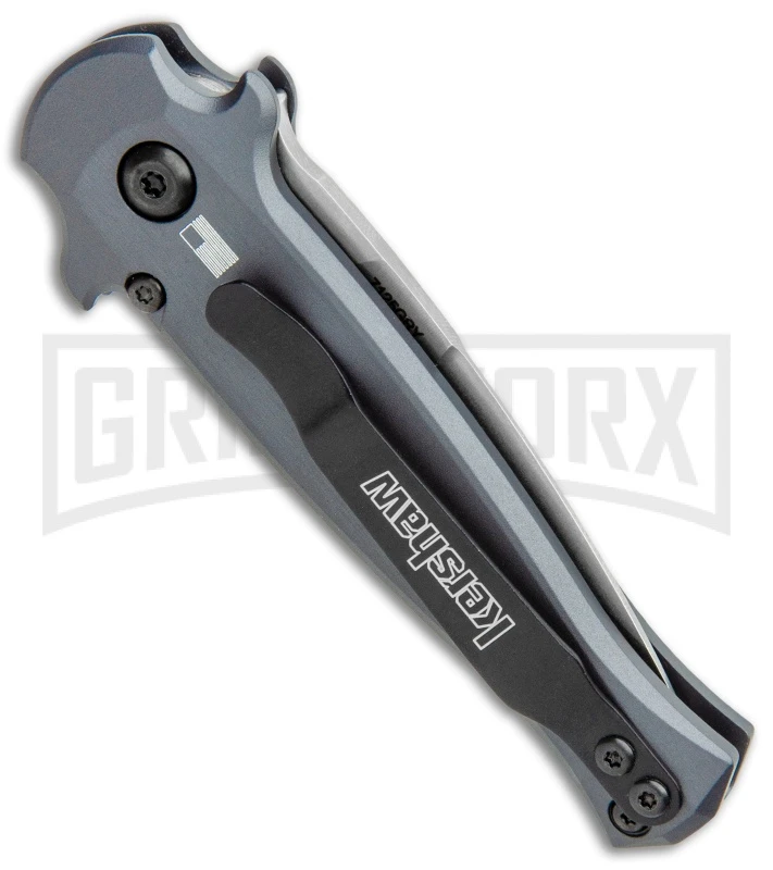 Kershaw Launch 12 Gray Aluminum Mini Stiletto Automatic Knife - Stonewash Plain 3 Kershaw Launch 12 Gray Aluminum Mini Stiletto Automatic Knife - Stonewash Plain - Image 3