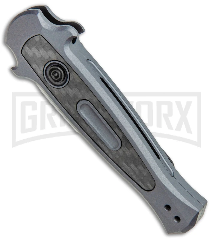 Kershaw Launch 12 Gray Aluminum Mini Stiletto Automatic Knife - Stonewash Plain 2 Kershaw Launch 12 Gray Aluminum Mini Stiletto Automatic Knife - Stonewash Plain - Image 2
