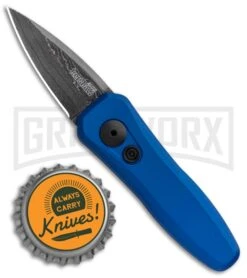 Kershaw Launch 4 Damascus Automatic Knife Blue CA Legal - Plain -Buck Knives Sales Store Kershaw Launch 4 CA Legal Auto Blue Damascus 7500BLUDAM BHQ 91856 jr bottlecap large