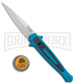 Kershaw Launch 8 Stiletto Automatic Knife Teal/CF (3.5" Stonewash) -Buck Knives Sales Store Kershaw Launch 8 Stiletto Auto Teal CF SW KER7150TEALSW BHQ 105834 jr bottlecap large