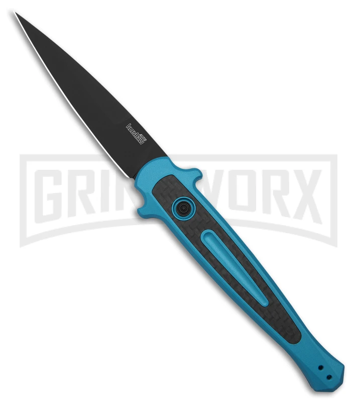 Kershaw Launch 8 Teal/CF Stiletto Automatic Knife - Black Plain 1 Kershaw Launch 8 Teal/CF Stiletto Automatic Knife - Black Plain