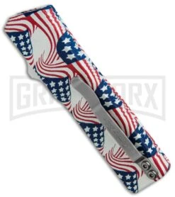Lightning American Flag D/A OTF Automatic Knife - Tanto Satin Plain -Buck Knives Sales Store Lightning American Flag DA OTF Auto Tanto Satin GX 33329 jr side large