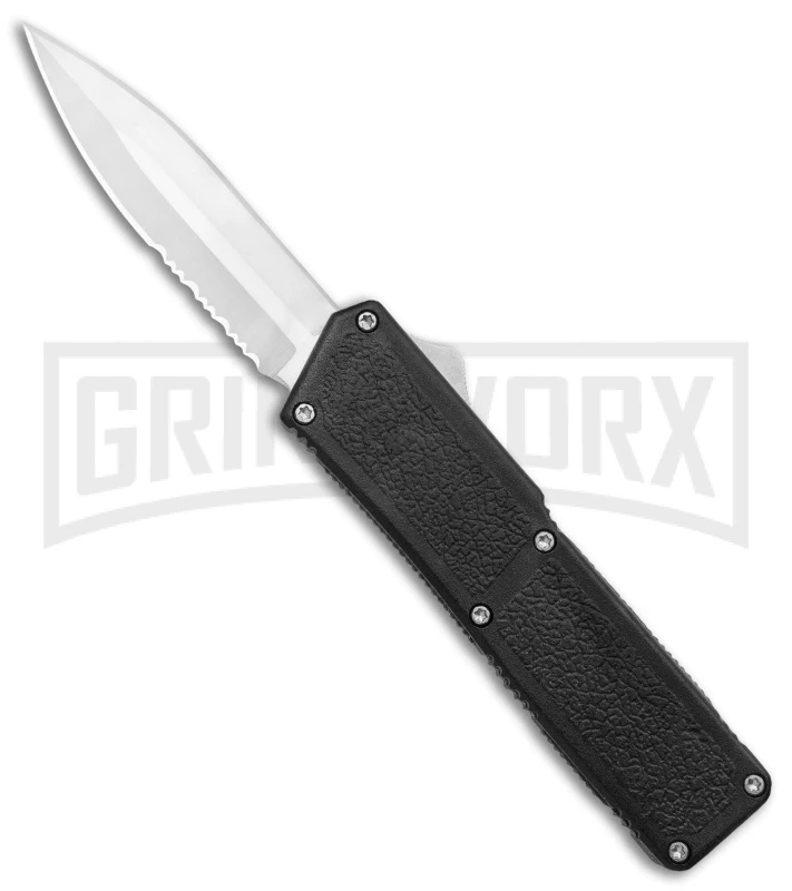 Lightning Black D/A OTF Automatic Knife - Satin Dagger Serr 1 Lightning Black D/A OTF Automatic Knife - Satin Dagger Serr