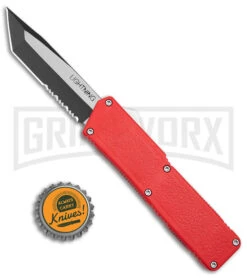 Lightning Red D/A OTF Automatic Knife - Tanto Two Tone Serr 7 Lightning Red D/A OTF Automatic Knife - Tanto Two Tone Serr -Buck Knives Sales Store Lightning Red DA OTF Auto Tanto TT Serr GX 39135 jr bottlecap large
