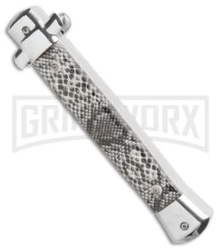 Mago 11" Sidewinder Italian Stiletto OTF Automatic Knife - Satin Dagger AUS 8 -Buck Knives Sales Store Mago 11in Sidewinder Italian Stiletto OTF Auto Satin Dagger GX 35130 jr side large