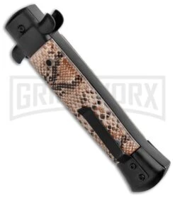 Mago 9" Diamondback Black Italian Stiletto OTF Automatic Knife - Satin Plain 7 Mago 9" Diamondback Black Italian Stiletto OTF Automatic Knife - Satin Plain -Buck Knives Sales Store Mago 9in Diamondback Italian Stiletto OTF Auto Black Satin GX 37042 jr side large