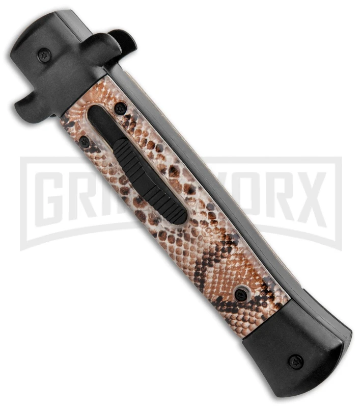 Mago 9" Diamondback Black Italian Stiletto OTF Automatic Knife - Satin Plain 2 Mago 9" Diamondback Black Italian Stiletto OTF Automatic Knife - Satin Plain - Image 2