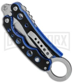 Mantis Vuja De Black/Blue G-10 Balisong Karambit Butterfly Knife - Satin Plain -Buck Knives Sales Store Mantis Vuja De Balisong Karambit Crossover Black Blue G 10 Satin MANMK4B BHQ 56610 jr side large