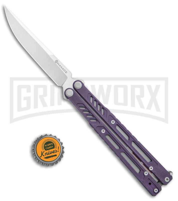 Maxace Banshee V2 Premium Balisong Butterfly Knife Purple G-10 - Satin Plain 6 Maxace Banshee V2 Premium Balisong Butterfly Knife Purple G-10 - Satin Plain - Image 6