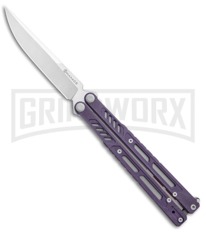 Maxace Banshee V2 Premium Balisong Butterfly Knife Purple G-10 - Satin Plain 1 Maxace Banshee V2 Premium Balisong Butterfly Knife Purple G-10 - Satin Plain