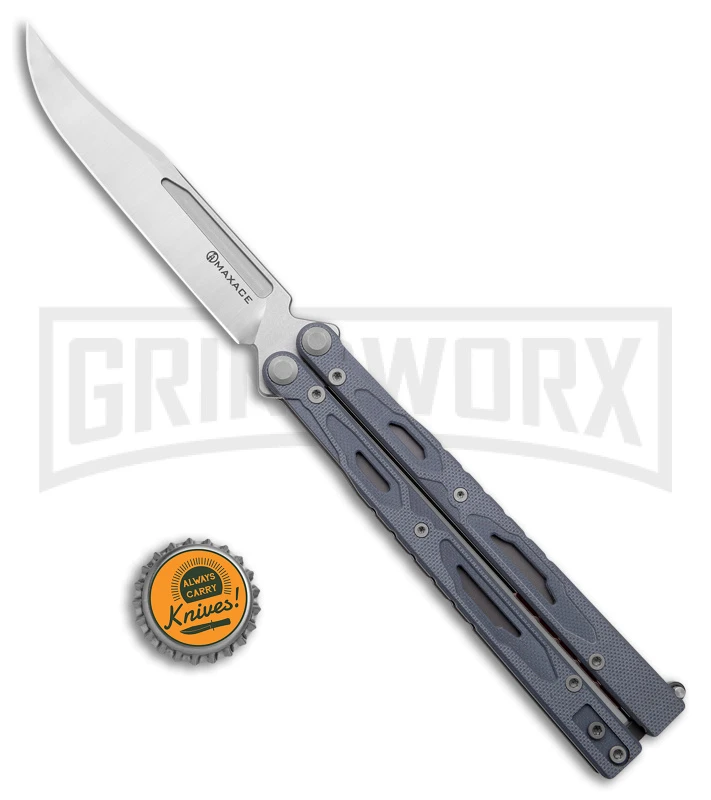 Maxace Unicorn Gray G-10 Balisong Butterfly Knife - Bowie Satin Plain 6 Maxace Unicorn Gray G-10 Balisong Butterfly Knife - Bowie Satin Plain - Image 6