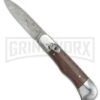8" Medteh Russian Bottom Bolster Stiletto Wood Automatic Knife - Damascus Plain