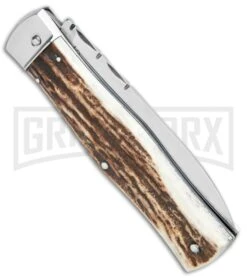 Mikov 241 Predator Stag Automatic Lever Lock Knife File Work - Bayo 6 Mikov 241 Predator Stag Automatic Lever Lock Knife File Work - Bayo -Buck Knives Sales Store Mikov 241 Predator LL Bayo Auto Stag File Work Satin BHQ 104172 jr side large