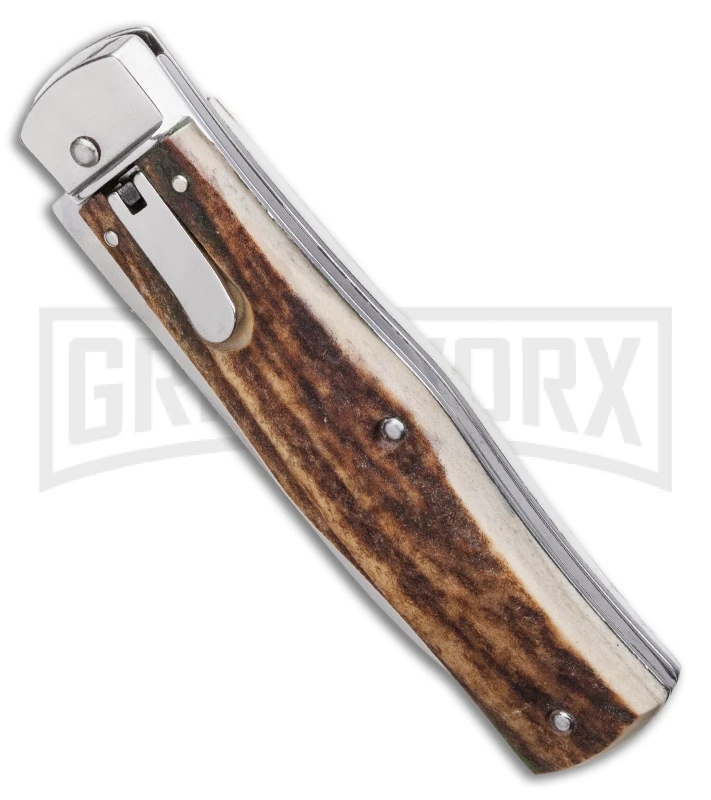 Mikov 241 Predator Stag Automatic Lever Lock Knife Pocket Clip 2 Mikov 241 Predator Stag Automatic Lever Lock Knife Pocket Clip - Image 2