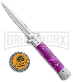 Milano 9" Stiletto Purple Automatic Knife - Satin Bayonet Plain -Buck Knives Sales Store Milano 9in Stiletto Purple Auto Bayo GX 35311 jr bottlecap large